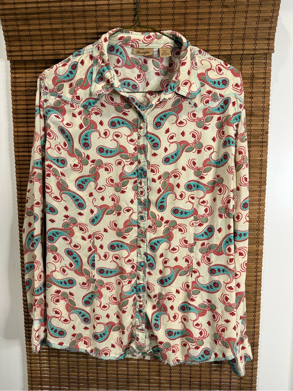 Wrangler Cream Paisley Button-Up Shirt with Teal and Red Print